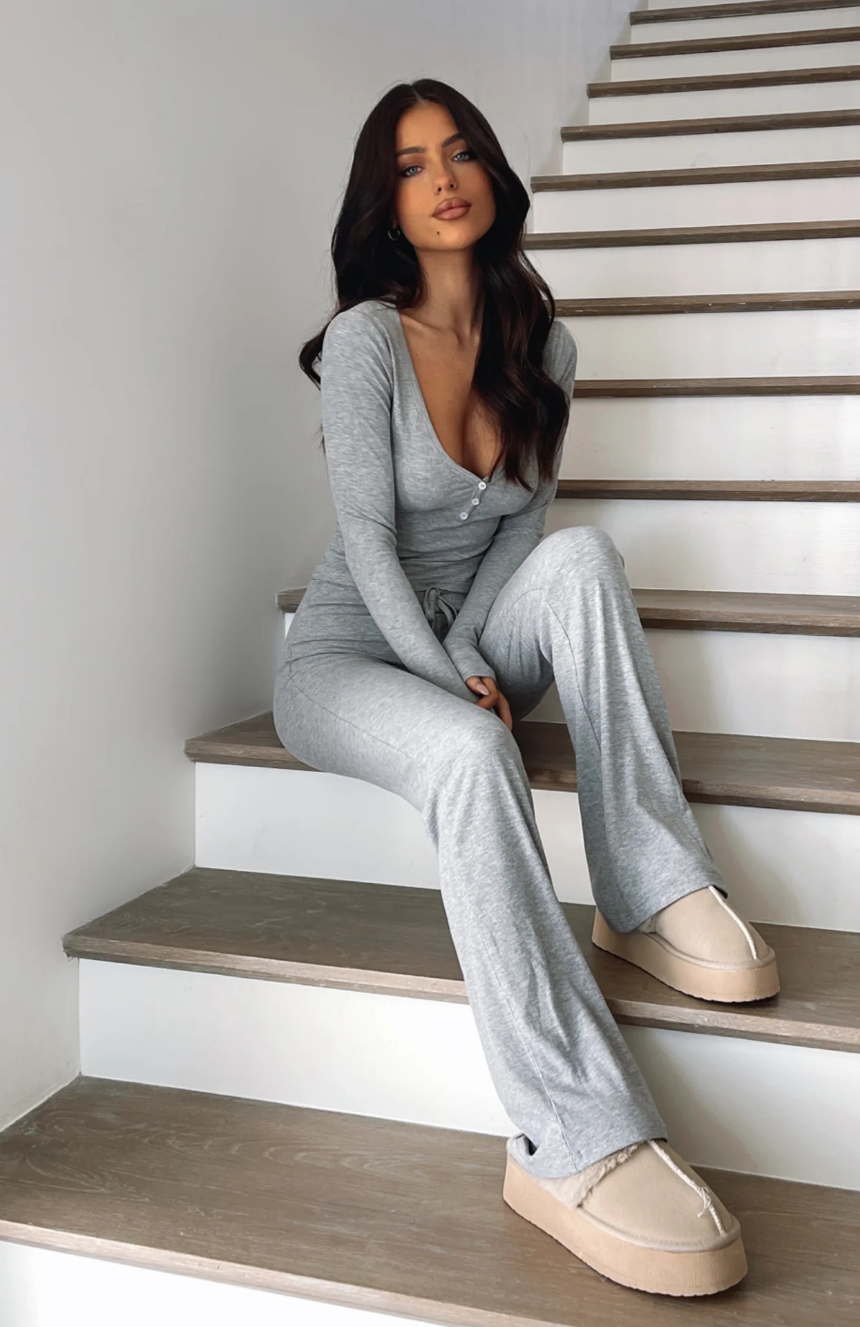 Women's Custom Soft Lounge Pajamas Set Solid Pattern Spring/Summer/Autumn Casual Sleepwear Two-Piece Clothing
