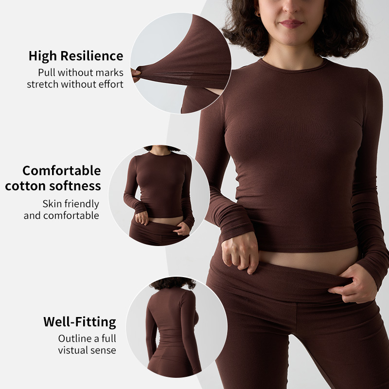 Sk1260 Women's Long Sleeve Lounge Crewneck Crop Top Slim Fitted Cotton T Shirt Workout Gym Yoga Running Shirts for Women