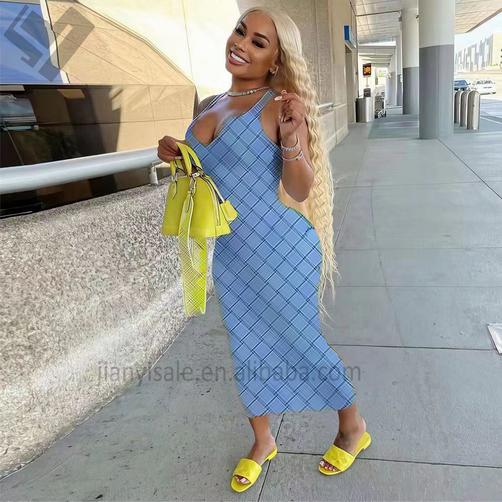 2023 Trendy Summer Women Designer Clothing Letter Print Sexy Bodycon Long Dress Ladies Luxury Casual Sleeveless Maxi Dress