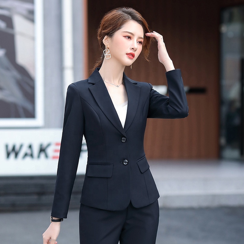 Hotel Spring &amp; Fall New Arrivals Women's Elegant Black Outwear Button Decoration Classy Formal Professional Suit