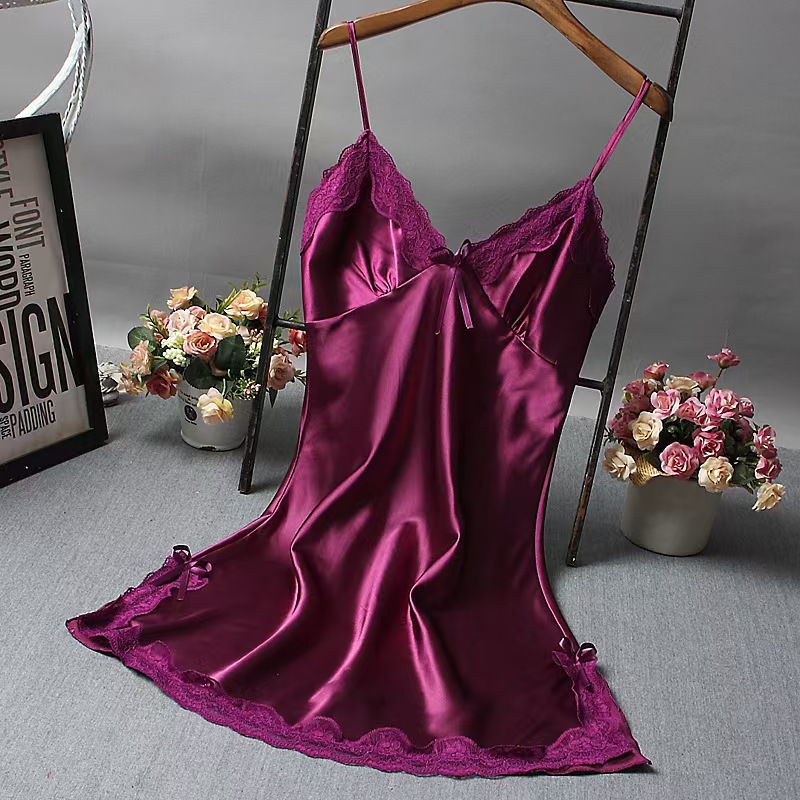 Promotion 2026 V-Neck New Comfortable Women's Intimates Satin Slip Nightgown Lace Trim V-Neck Spaghetti Strap Sleep Dress