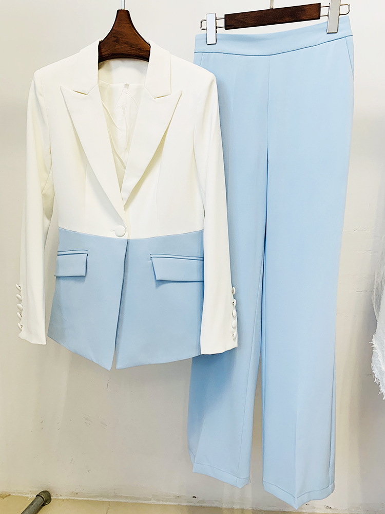 H3345 Spring Autumn 2023 Formal Knitting Ankle Button Designer Blazers Two-Piece Set Women's Luxury Suits OEM Clothing