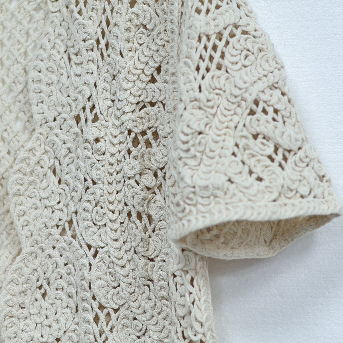 Women Beige Lace Crochet Lightweight Hollow Out Openwork Detail 5
