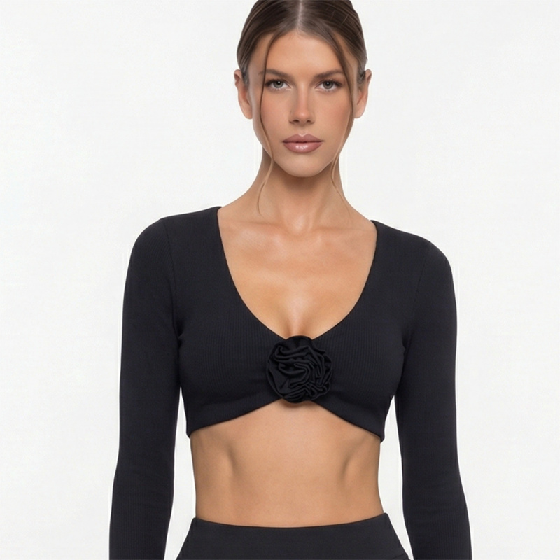 Women's Lightweight Gym Sports Shirt Deep V Floral Athleisure Activewear Long Sleeve Yoga Tops Plus Sizes New Release-Recyclable