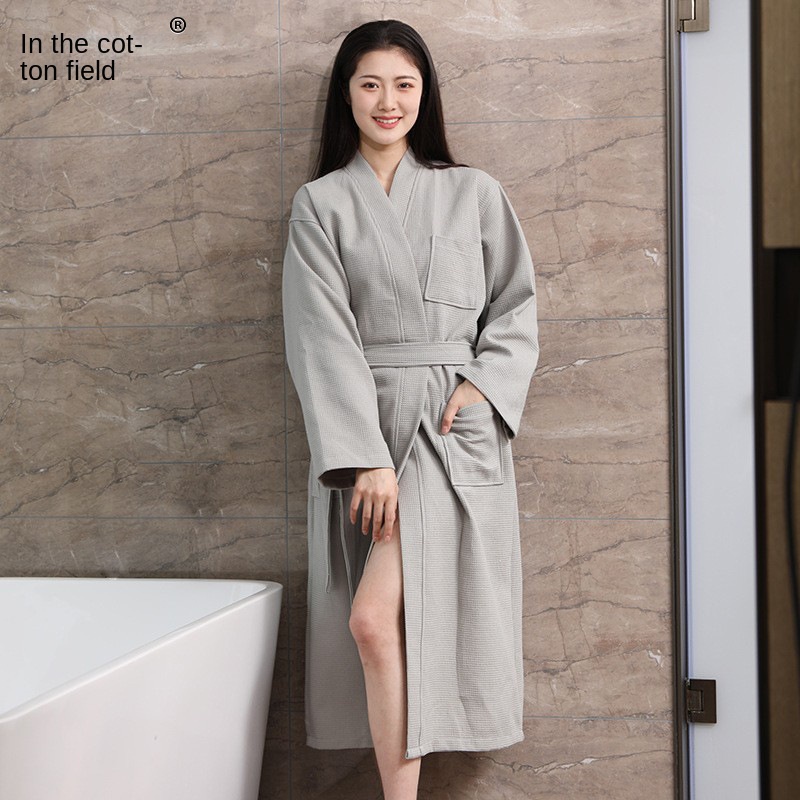 Pure Cotton Breathable Hotel Bathrobes Wholesale Waffle Fabric Absorbent Summer Thin Beauty Salon Women Full Length XL