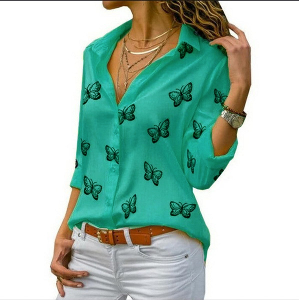 Women's Slim Fit Casual Long Sleeve Chiffon Blouse Front View