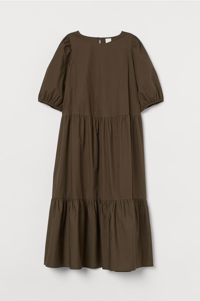 Oem Puff-Sleeved Skater Modest Casual Formal Dress