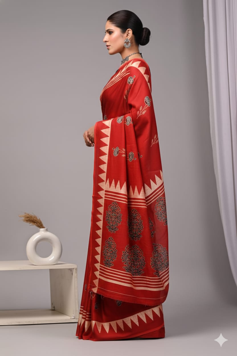 Designer Modal Silk Saree Soft Lightweight Floral Print Contemporary Ethnic Summer Party Festival Floor-Length Wholesale Export
