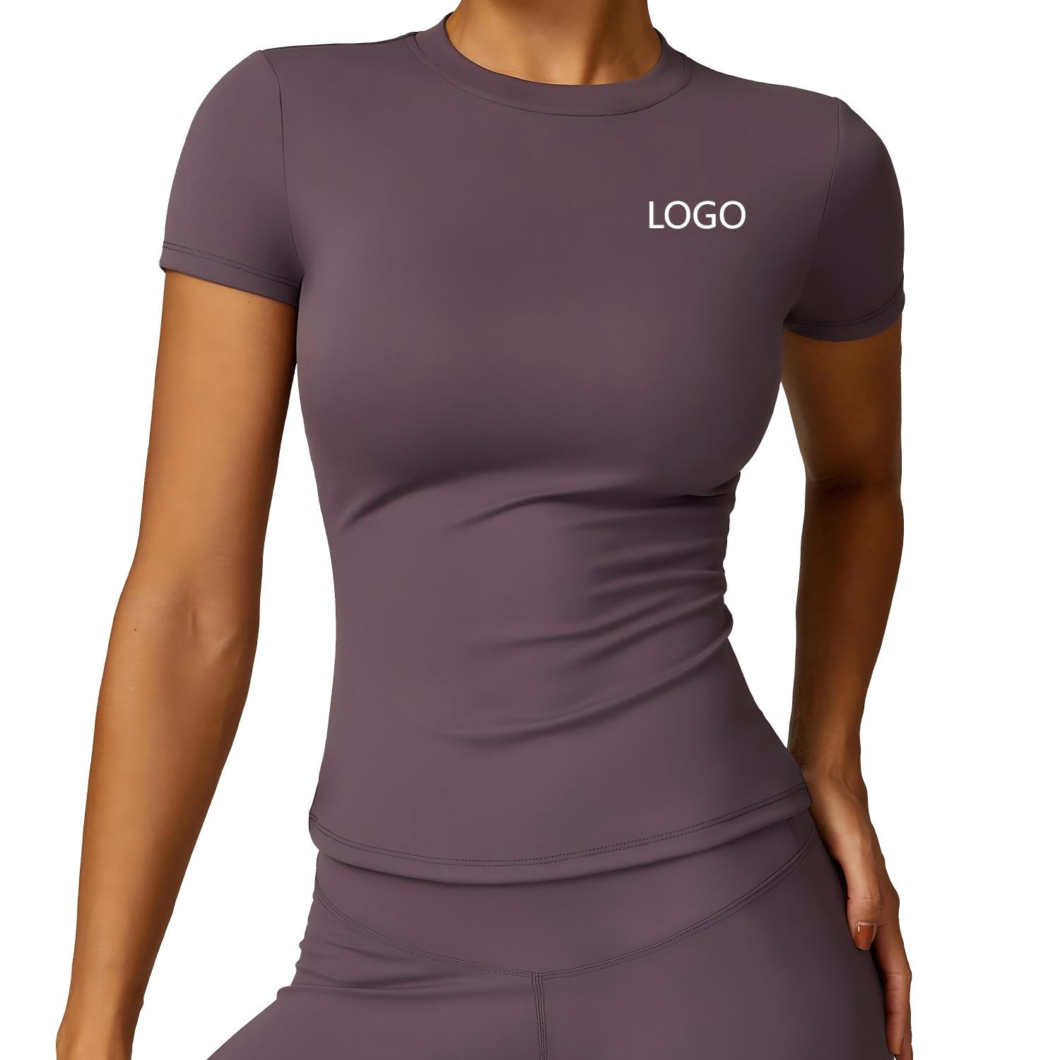 Spring Women's Yoga Set Breathable Quick-Dry Short Sleeve Spandex/Nylon Solid Pattern 220g Crop Top Fitness Cover-Up Outdoor
