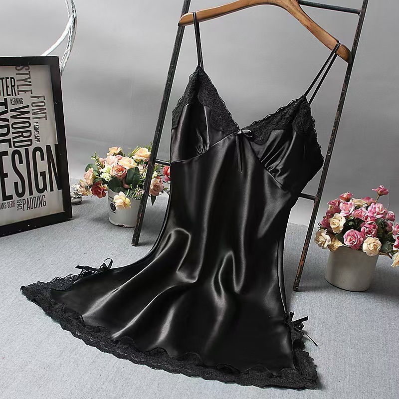 Promotion 2026 V-Neck New Comfortable Women's Intimates Satin Slip Nightgown Lace Trim V-Neck Spaghetti Strap Sleep Dress