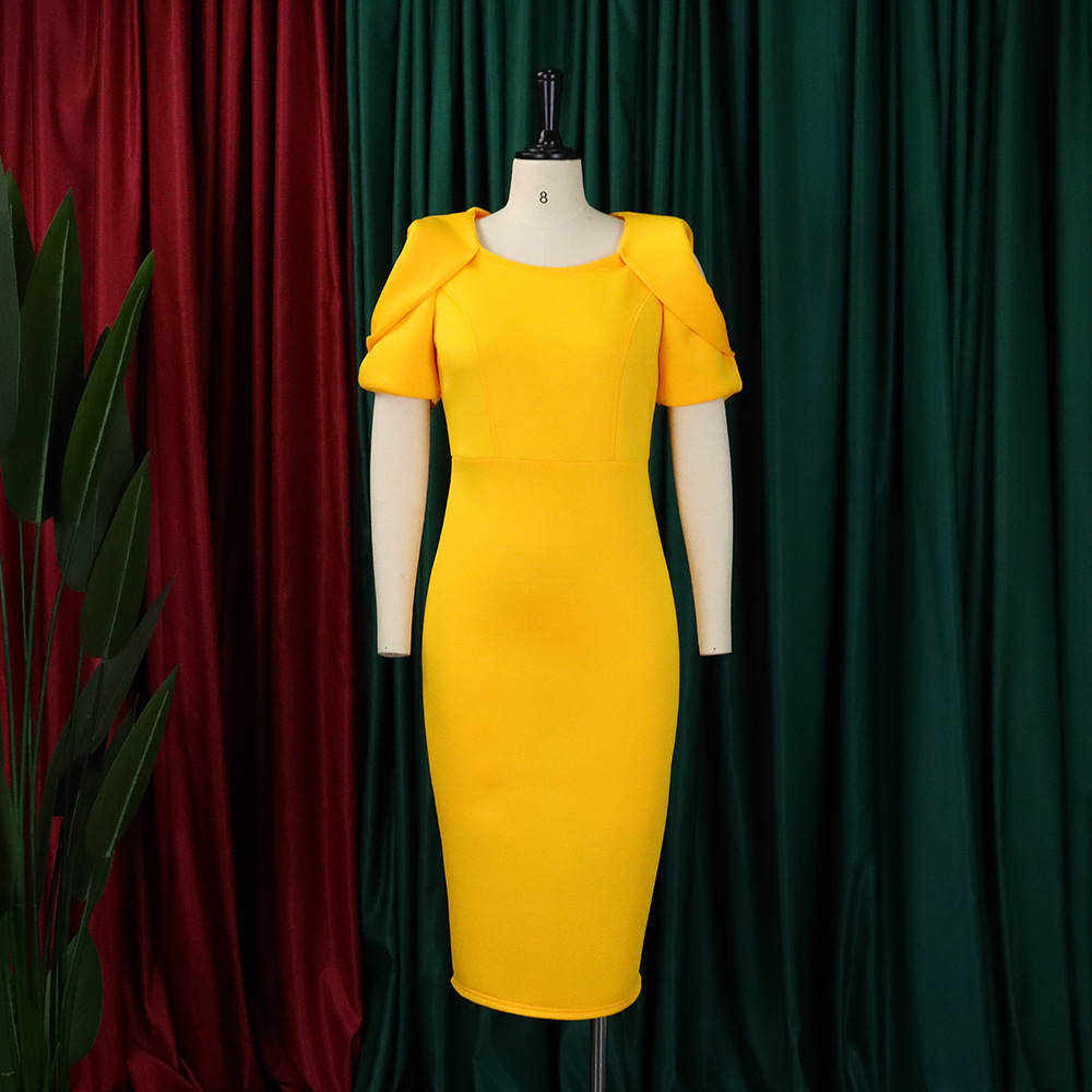 Wholesale High Quality Plus Size Business Dress for Women Short Sleeve Office Work with Solid Pattern Formal Office Workwear