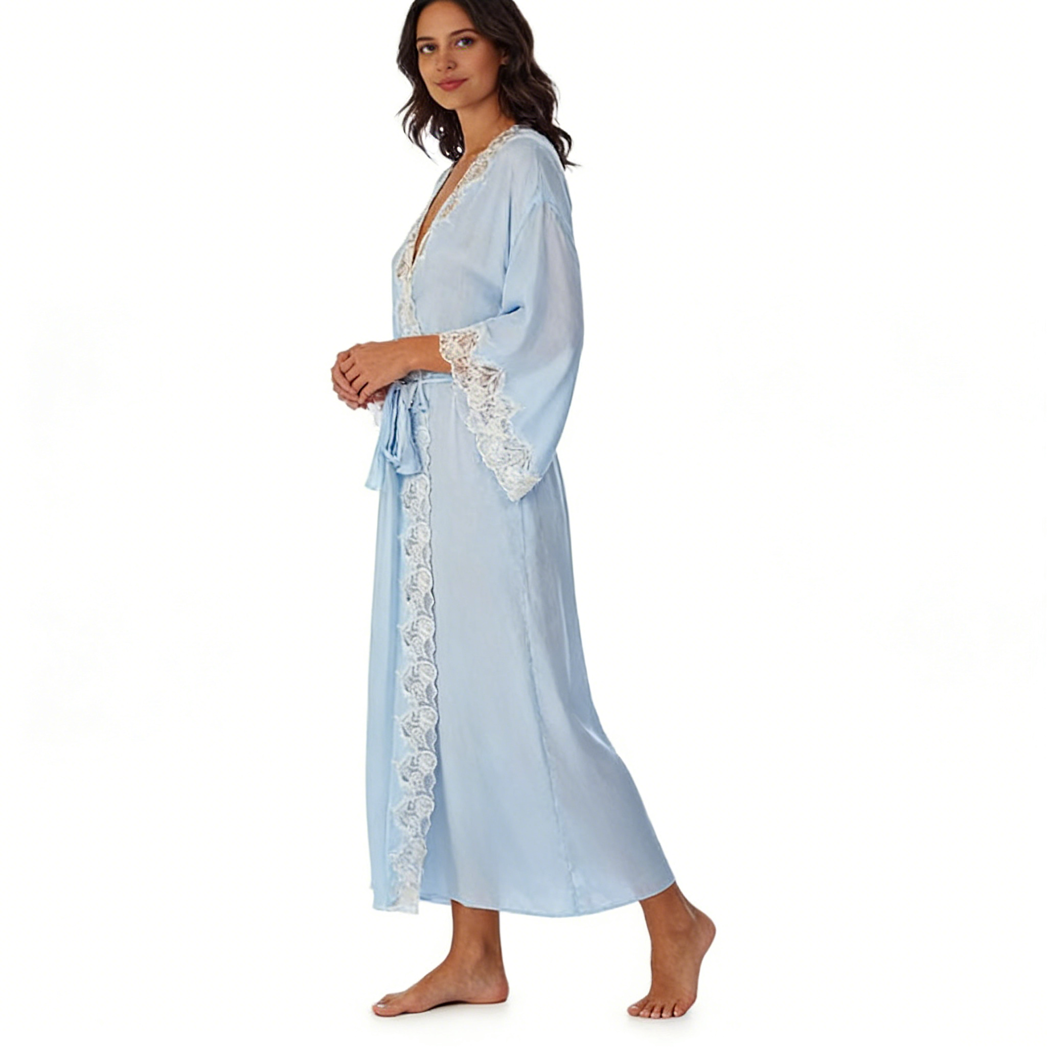 Beefey New Arrival Fashionable Smooth Breathable Women's Wrap Pajamas Front Lace Design Glamorous Elegant Full Length Night