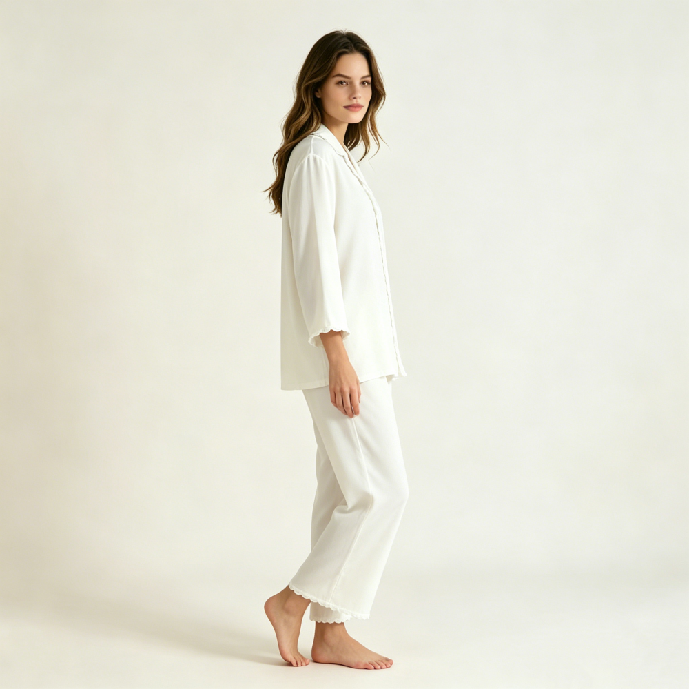 Premium Silk-Like Bamboo Fiber Pajamas Set Soft Loungewear Women Custom Print Long Sleeve Sleepwear Eco-Friendly Breathable PJs
