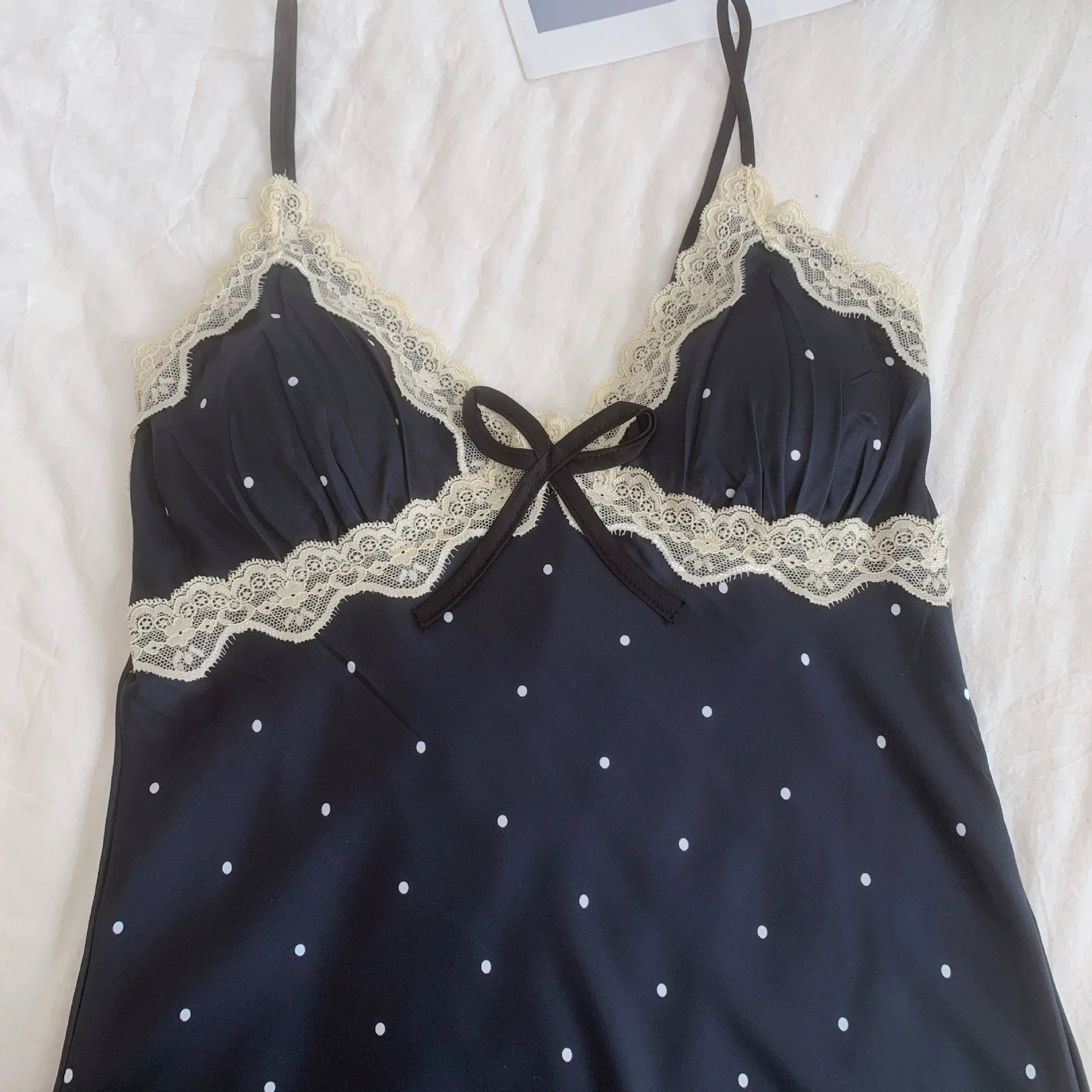 Spring/Summer Women's Sleep Skirt - New Style Lace Polka Dot Strapless Thin Model with Underwire Comfortable Sleep Dress