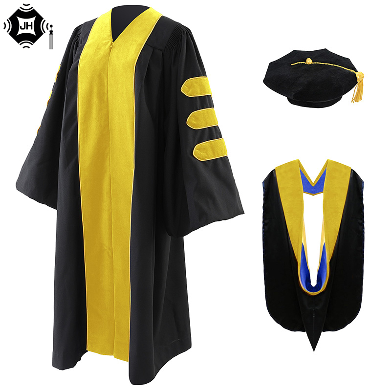 Luxury Doctoral Graduation Gown And Tam Hood Unisex Matte Polyester Velvet PhD Academic Gown Bulk Supply