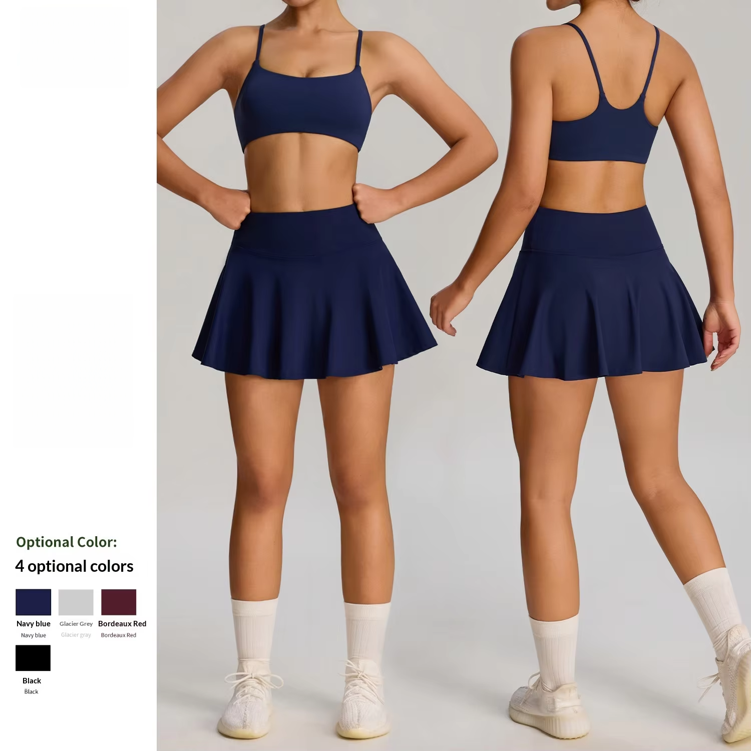 Women's Summer Tennis Skirt Set Two-piece Sportswear Pockets Front Logo Moisture Wicking Quick Dry for Outdoor Badminton Fitness