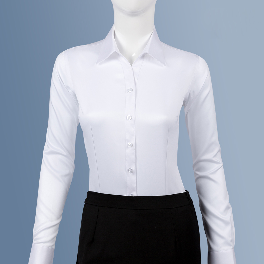 OEM Custom Formal Fashion Women's 100% Cotton Solid Long Sleeve Office Dress Shirts Poplin Autumn Anti-Wrinkle Anti-Pilling Warm