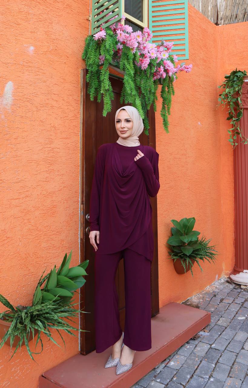 Modest Women Two Piece Set | Long Sleeve Top and Pants Outfit | Elegant Modest Fashion