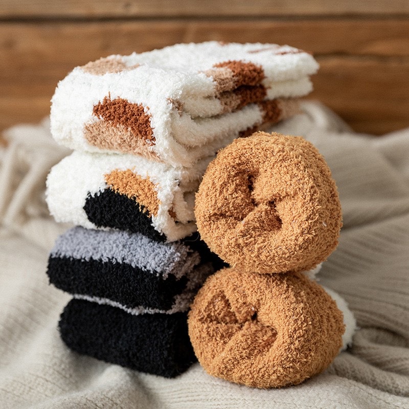Wholesale Women's Cozy Microfiber Sleep Socks Novelty Cat Paw Design Warm Fuzzy Crew for Winter Season