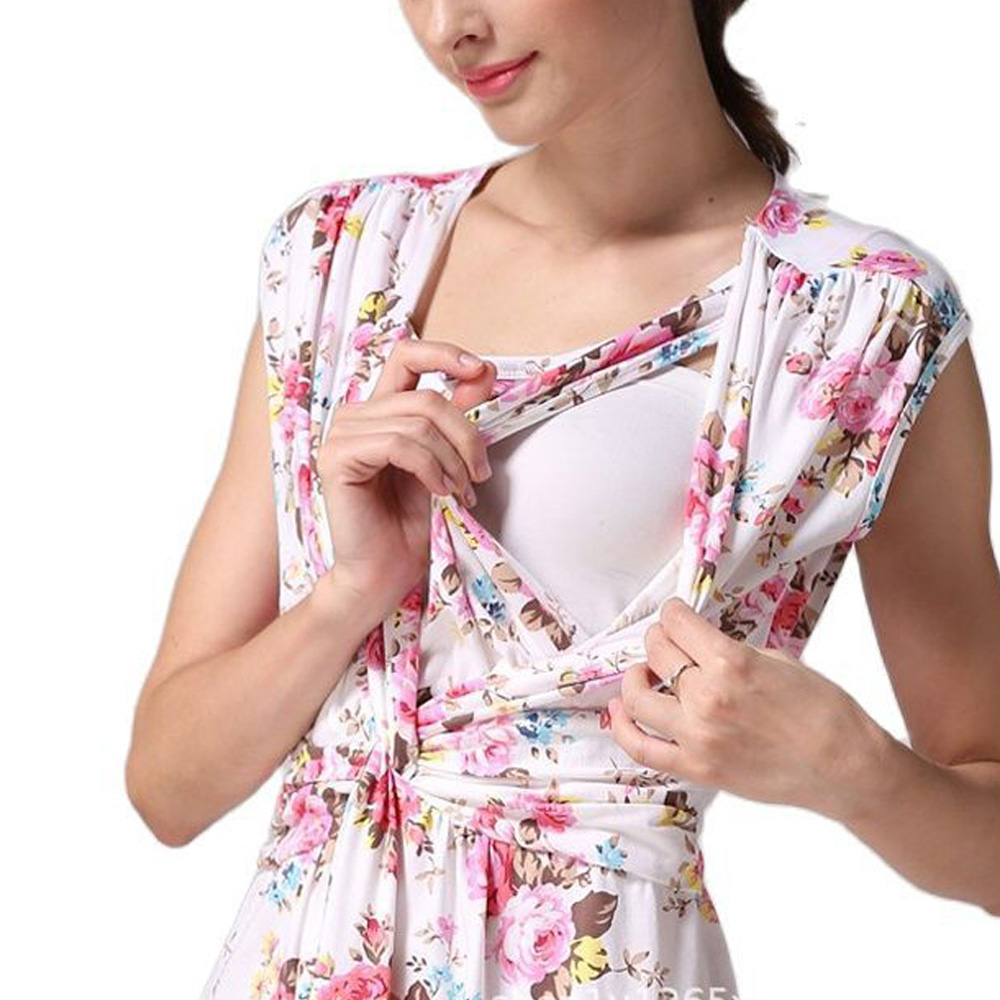 MAnufactured Summer Maternity Dress Printing Short Sleeve Pregnancy Apparel Breastfeeding Long Dress Lactation Clothes for Women