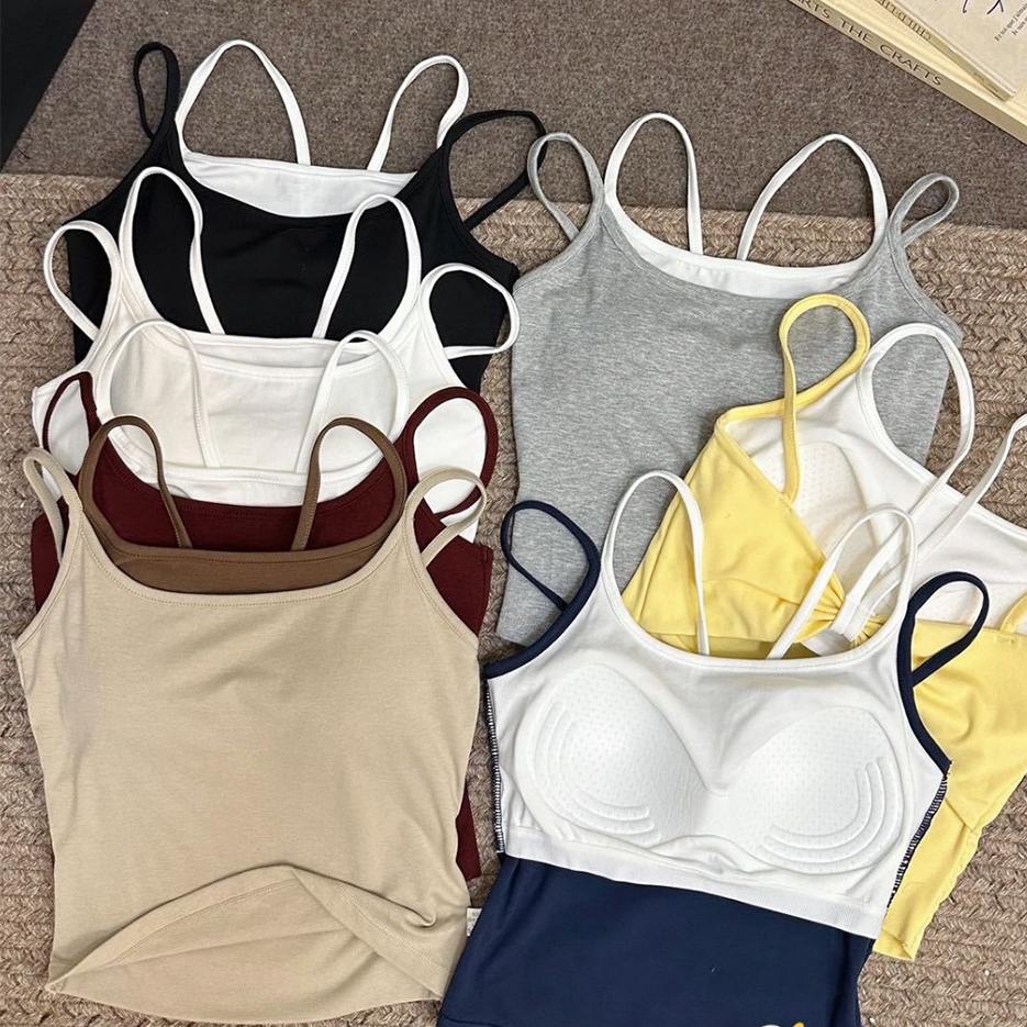 Women's Solid Color Slim Fit Cami Shirt Double Strap Comfortable Sleep Tank Top for Spring Summer Hot Sale Set