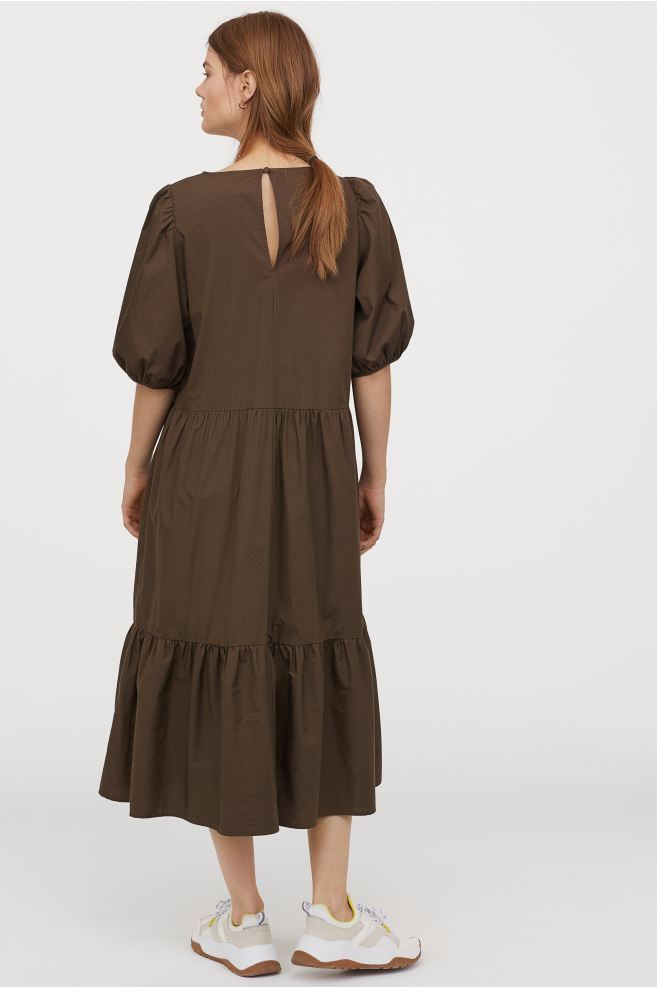 Oem Puff-Sleeved Skater Modest Casual Formal Dress