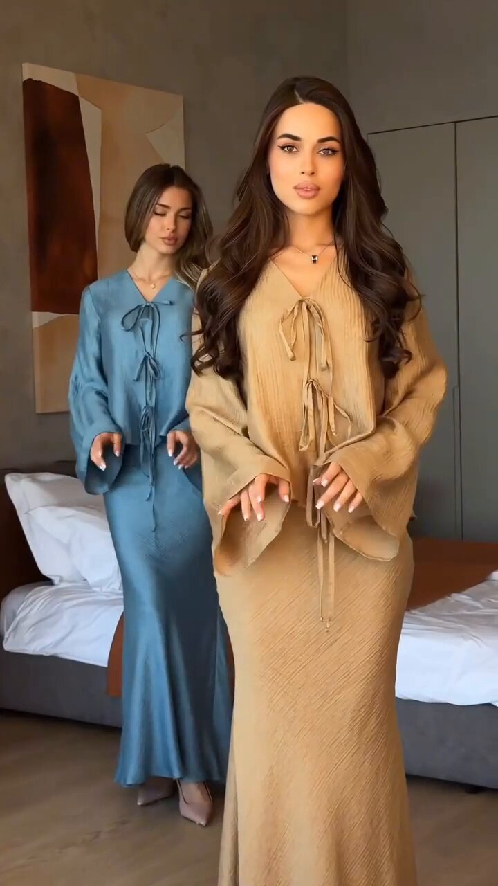 J-256 Muslim Long Casual Dress Women Elegant 2 Piece Set
