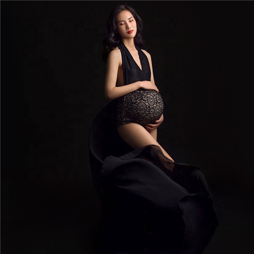 Grey Slim Fit Jersey Maternity Dress Floor Length V-Neck Maternity Gown for Photo Shoot Wedding Dress for Photography