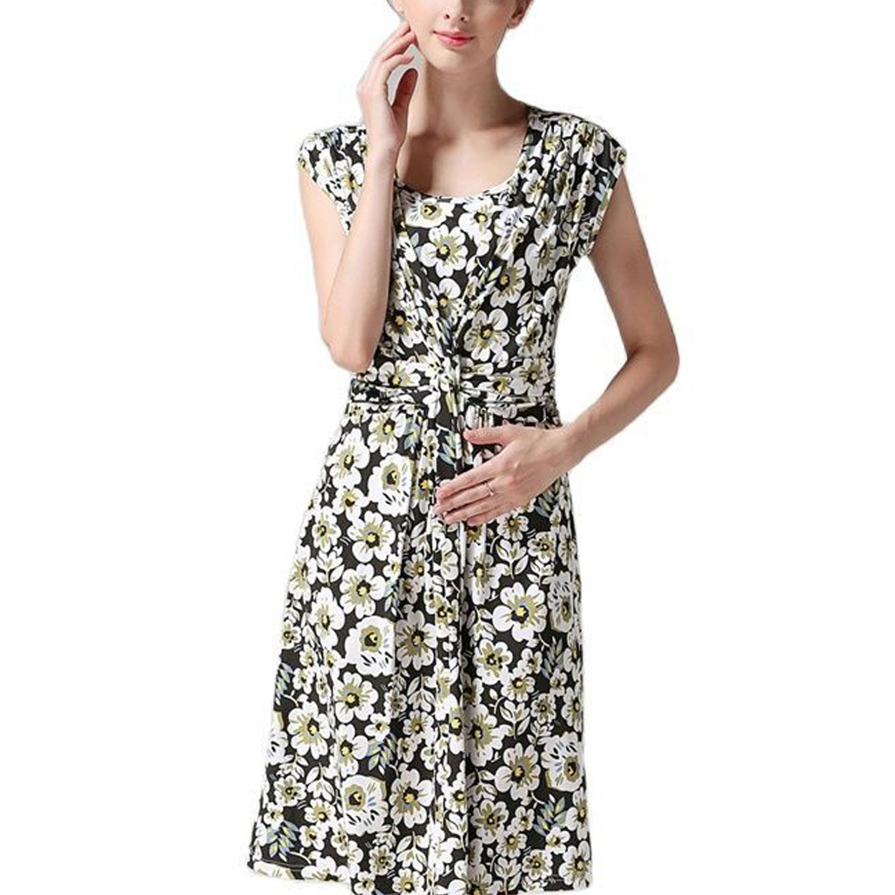 MAnufactured Summer Maternity Dress Printing Short Sleeve Pregnancy Apparel Breastfeeding Long Dress Lactation Clothes for Women
