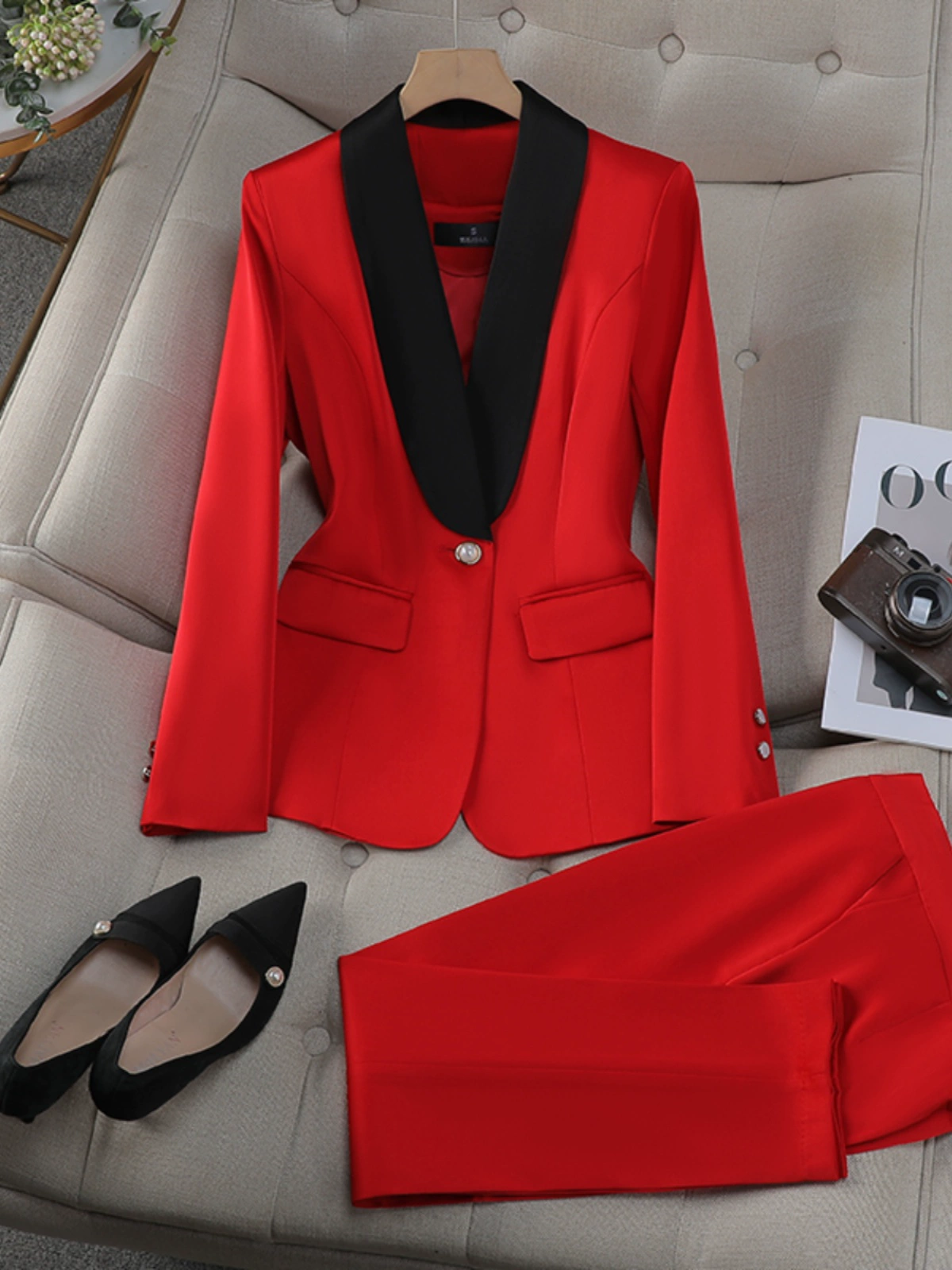 Women's Business Formal Suit Single Breasted Blazer with Woven Fabric XL Size Decoration Ladies' Formal Wear