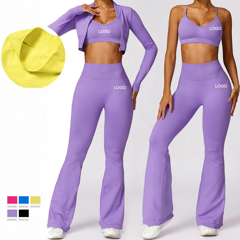 Wholesale 2pcs Seamless Women's Gym Sets Active Solid Pattern Workout Sportswear Breathable Yoga Wear for Fitness Gym