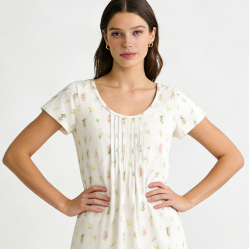 Beefey Stylish Elegant Flattering Comfortable Women's One-piece Nightgown Floral Lace Front Nightie Soft Cozy Knee-Length
