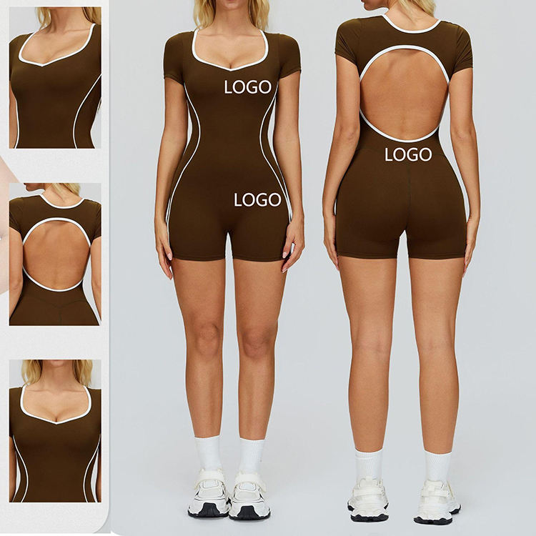 Women's Sports Bodysuits &amp; Jumpsuits Quick-Dry Backless Color Block Design Contrast Colors For Gym Sports Shortsleeve Activewear