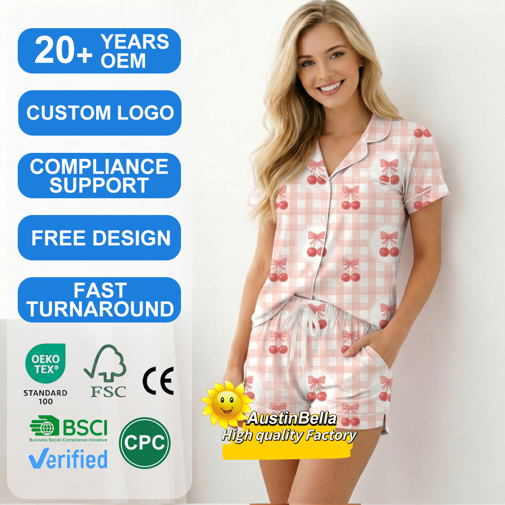 Manufacturer Custom Luxury Women's Pajamas Set Bamboo Satin Modal Cotton tencel Lyocell Summer Short Sleeve Pajamas for Women