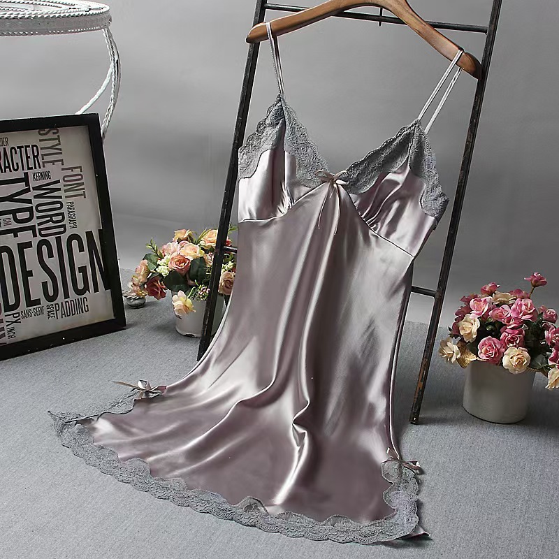 Promotion 2026 V-Neck New Comfortable Women's Intimates Satin Slip Nightgown Lace Trim V-Neck Spaghetti Strap Sleep Dress