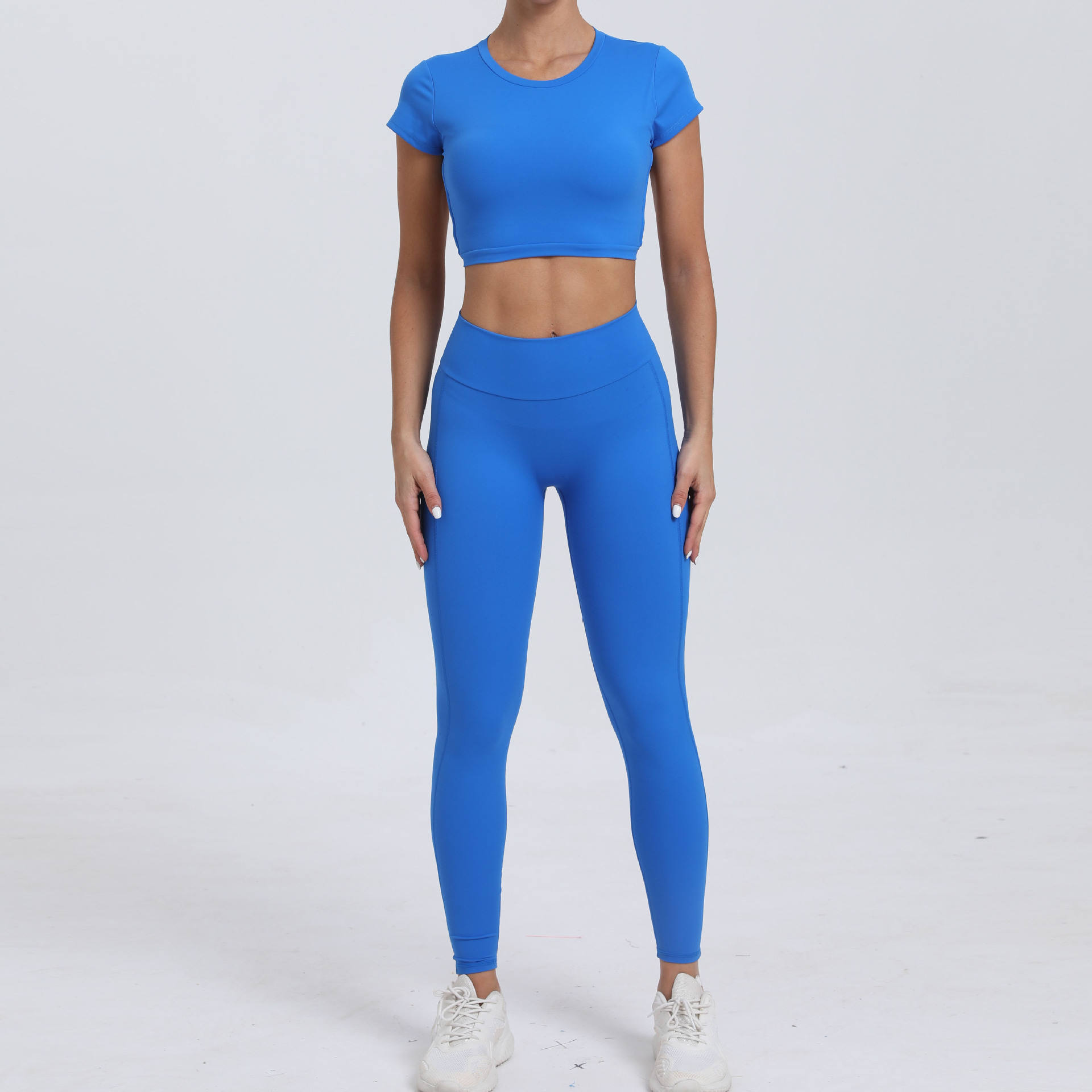 2024 New Women's Outdoor Compression Elastic Quick Dry Yoga Pants and Tops Set Breathable Solid Pattern Shorts Hot Selling
