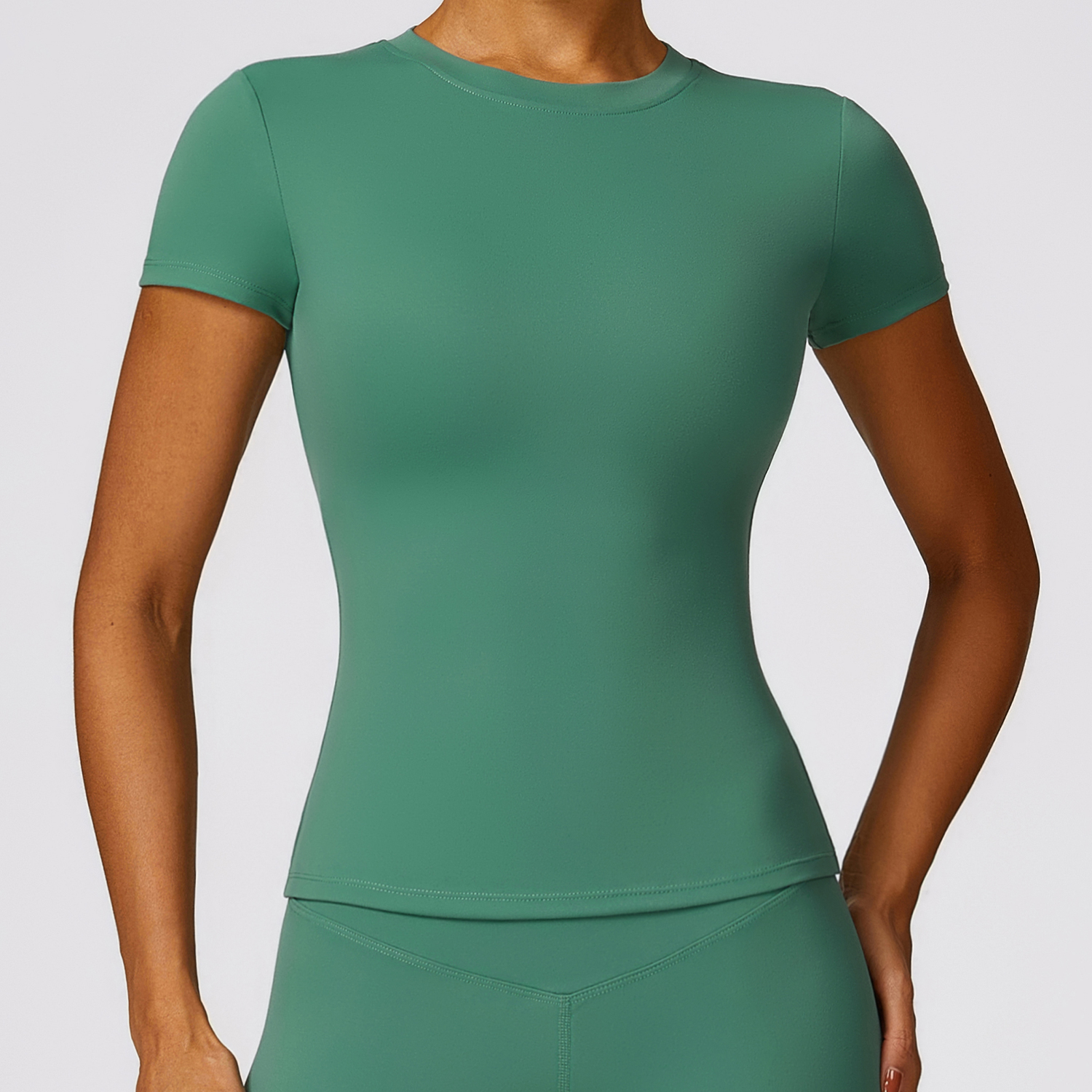 Spring Women's Yoga Set Breathable Quick-Dry Short Sleeve Spandex/Nylon Solid Pattern 220g Crop Top Fitness Cover-Up Outdoor