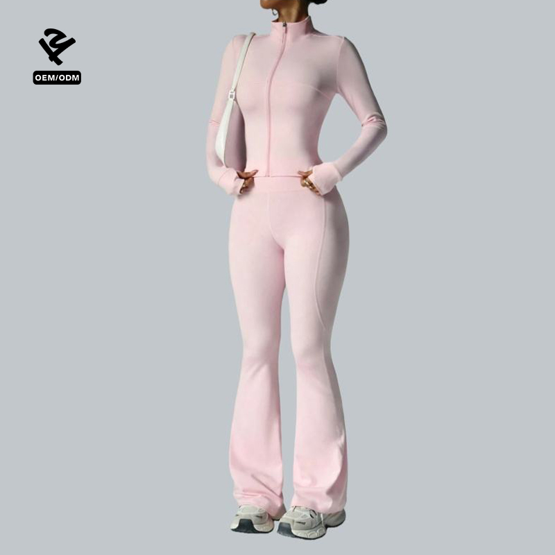 Women Zipper Long Sleeve Push up Leggings Yoga Sets Gym Fitness Nude Sets Activewear Workout Running Clothes Sportswear Apparel