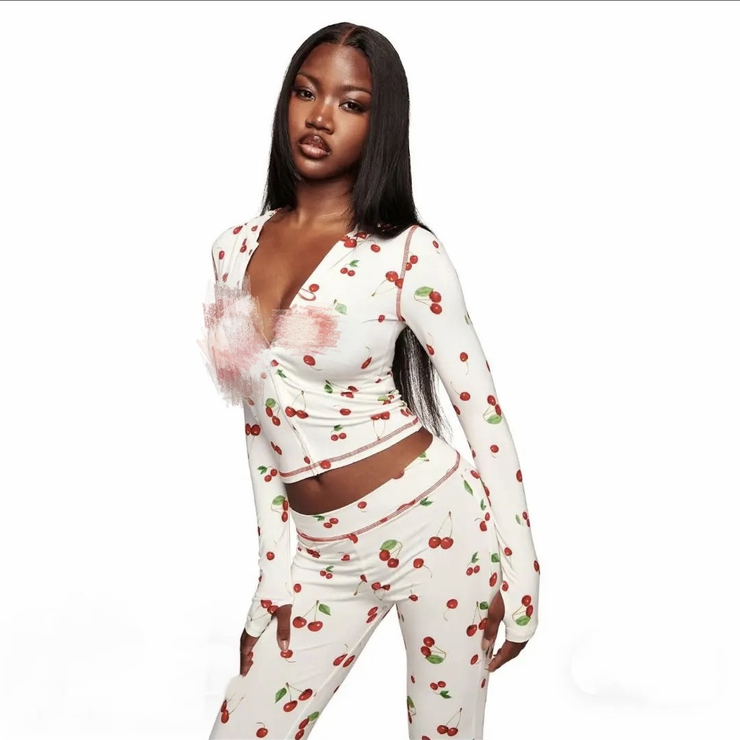 FloralCharm Women Clothing Designer Printed Hooded Long Sleeved Flared Pants Casual 2 Piece Set