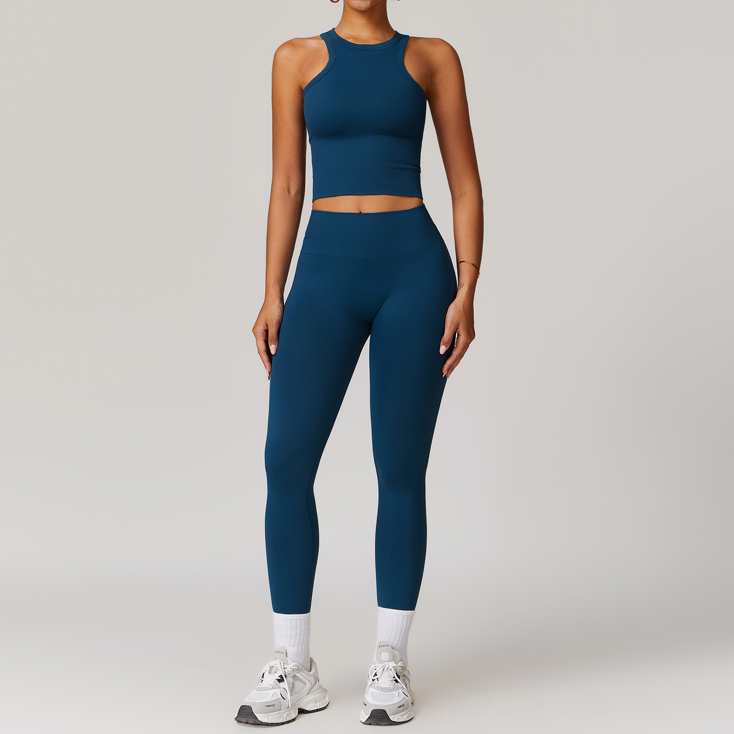 Custom Logo Women's Solid Gym Seamless Activewear Fitness Clothing Yoga 5 Pieces Suit