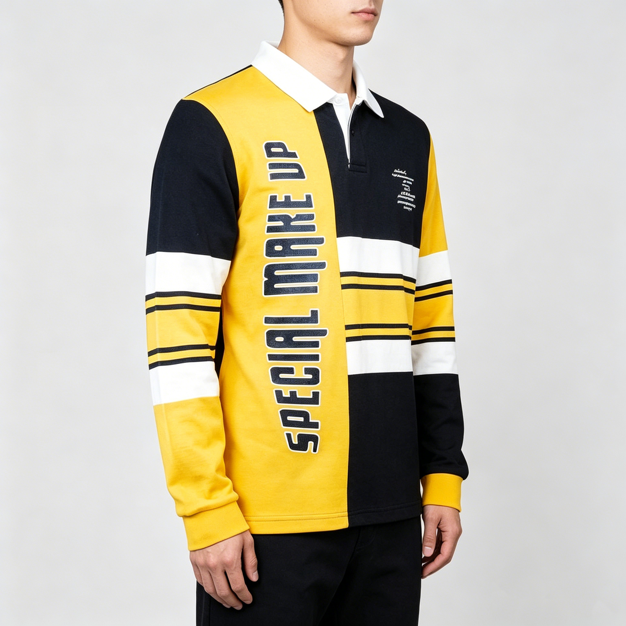 Custom Rugby Jersey Long Sleeves 350gsm Yarn Dye Striped Recycled Polyester Breathable Team Jumper/ Shirt