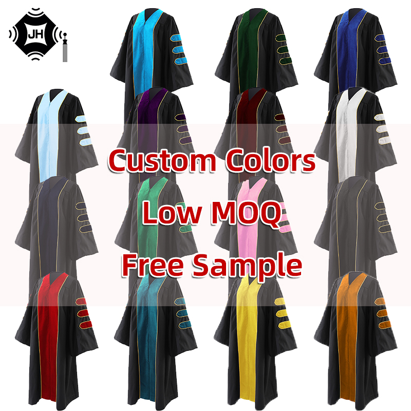 Luxury Doctoral Graduation Gown And Tam Hood Unisex Matte Polyester Velvet PhD Academic Gown Bulk Supply