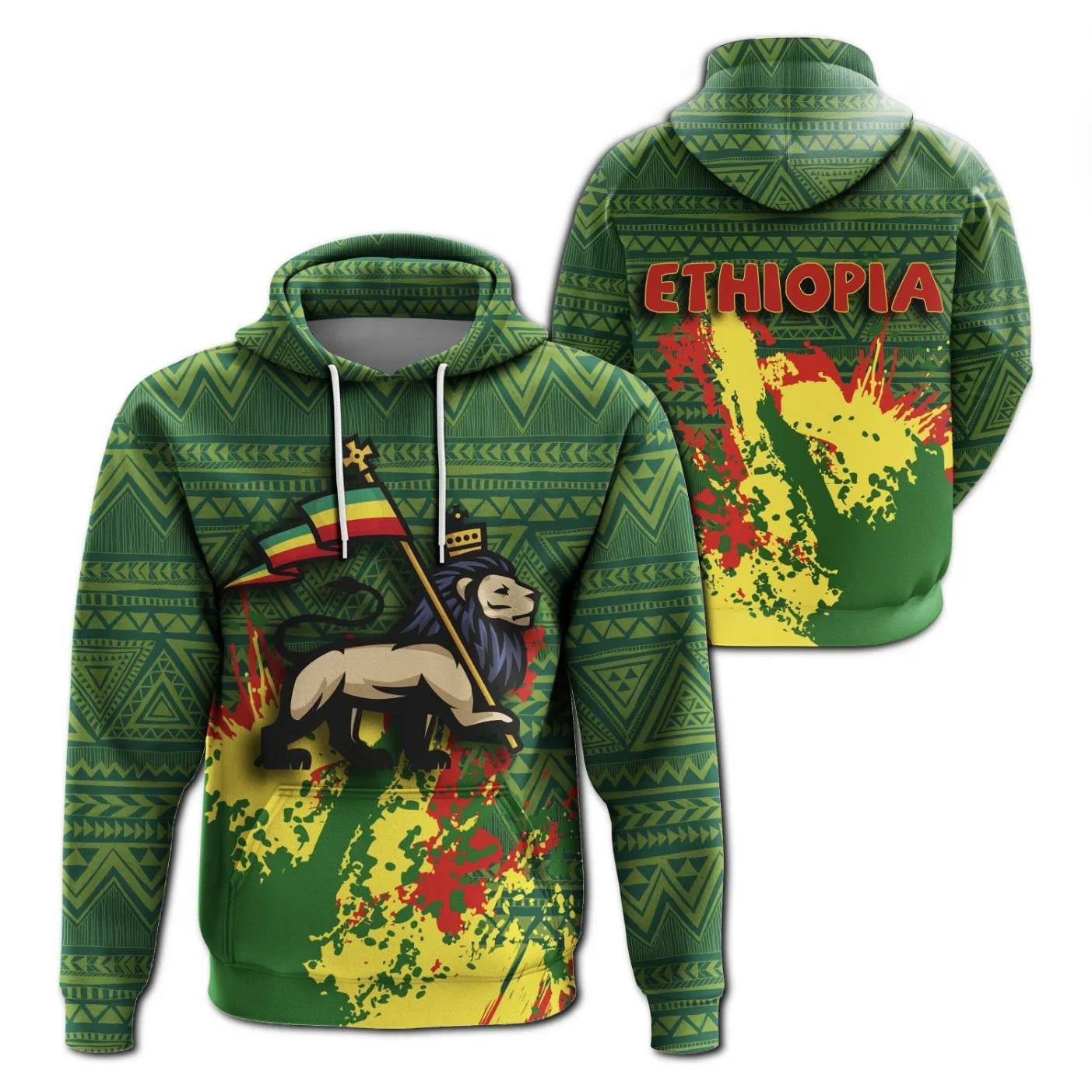 Wholesale Pullover Fleece Hoodies Ethiopian Flag Leisure Apparel Printing Embroidery Hoodie Sweatshirts Streetwear Oversized