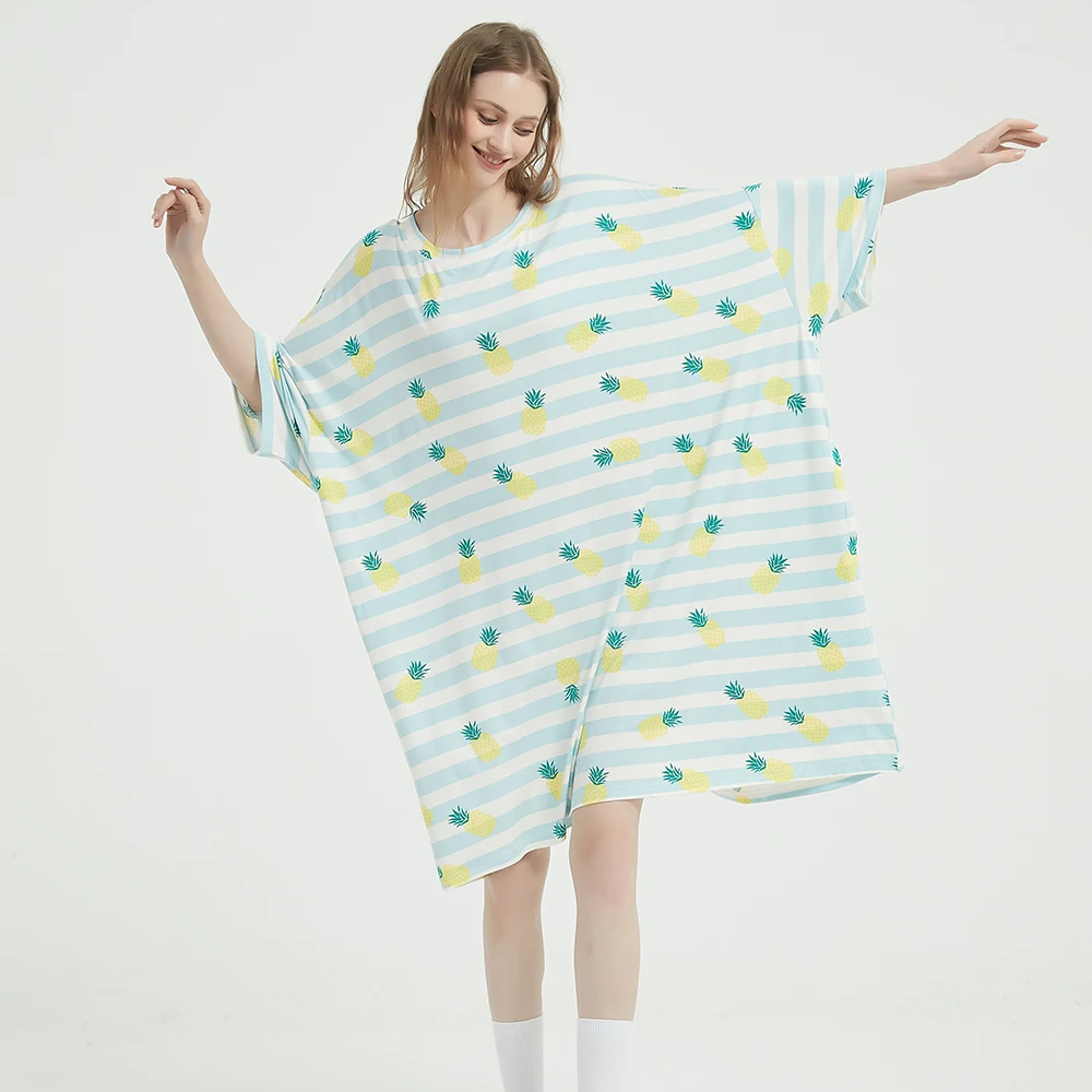 Custom Design Summer Cooling Ecofriendly Plant Viscose Breathable Oversized Plus Sized Sleeping Nightgowns Long Women Sleep Tee
