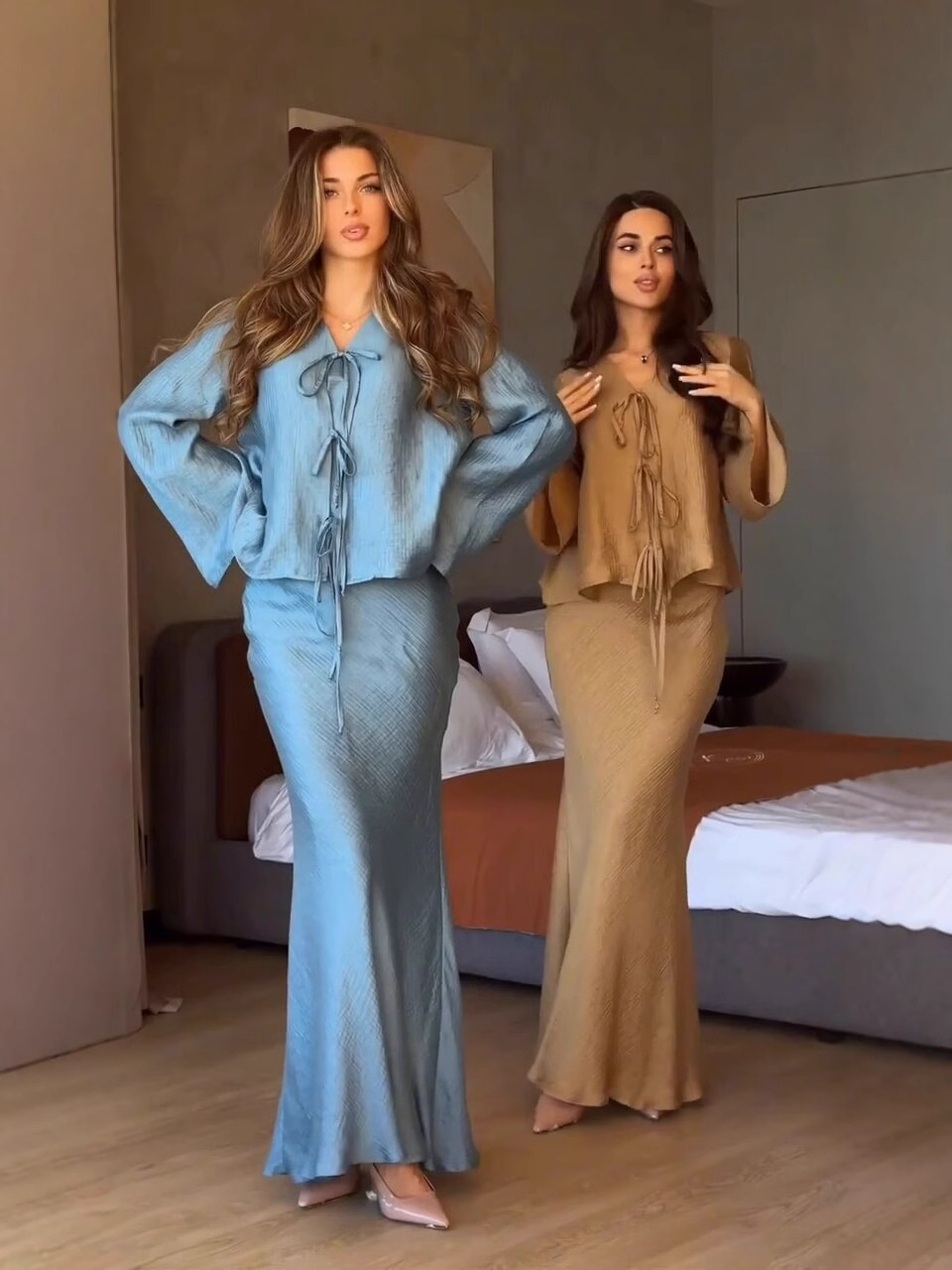 J-256 Muslim Long Casual Dress Women Elegant 2 Piece Set