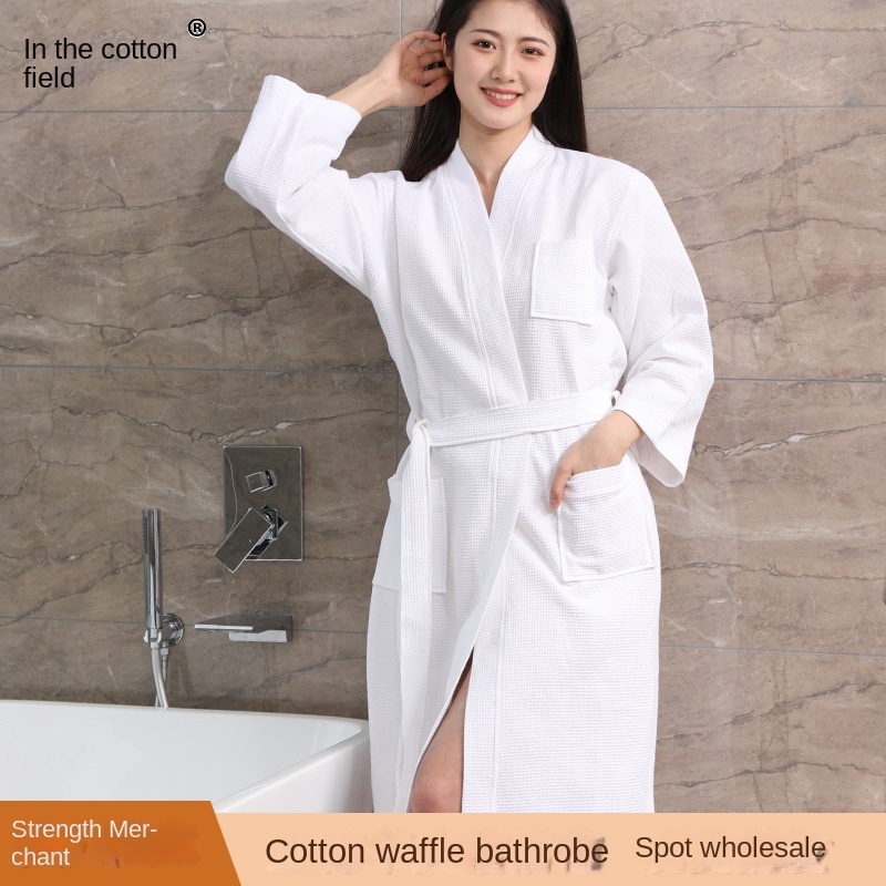 Pure Cotton Breathable Hotel Bathrobes Wholesale Waffle Fabric Absorbent Summer Thin Beauty Salon Women Full Length XL