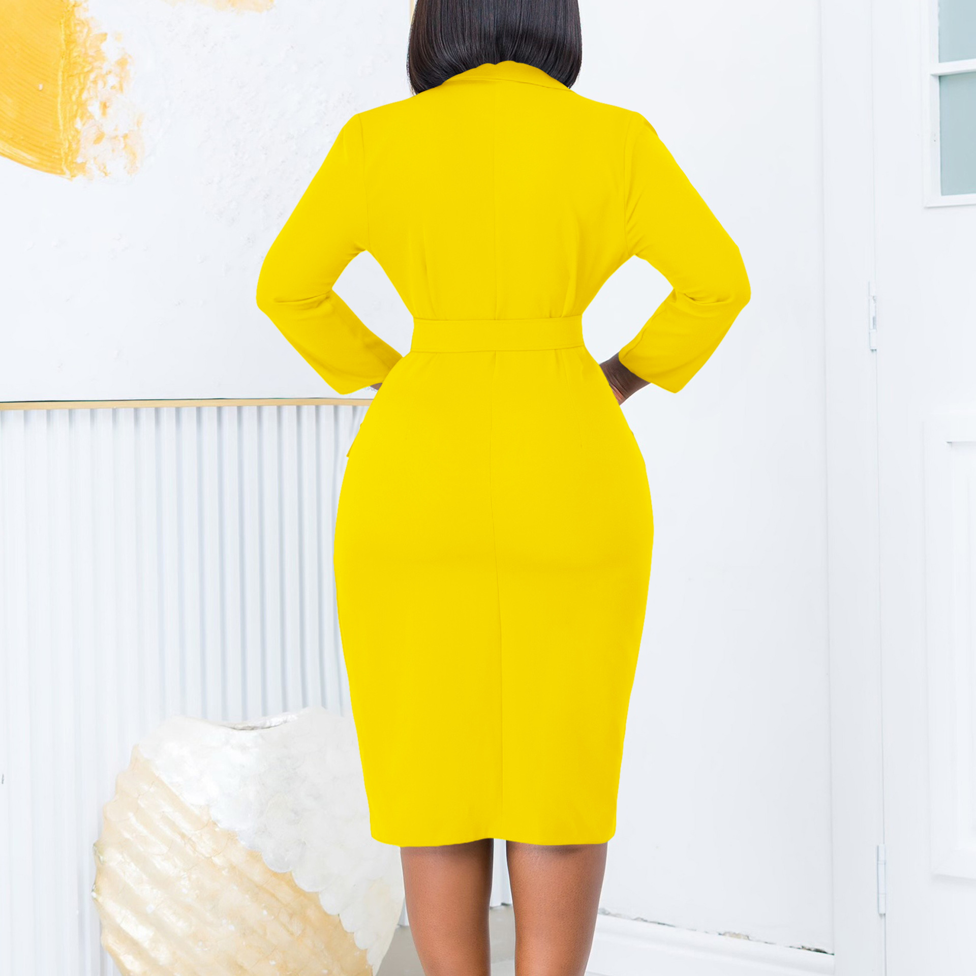 Hot Selling Women's Business Clothing Ladies Long Sleeve Office Wear Formal Plus Size Women's Dresses With Belt