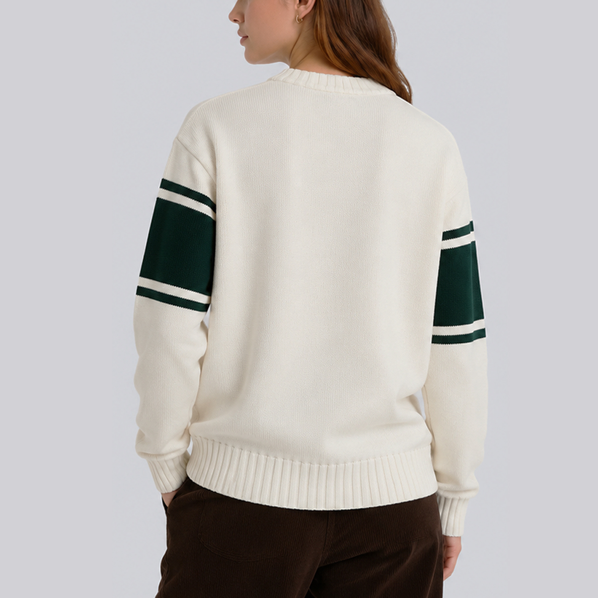 Custom OEM ODM Preppy Style Striped Cotton Golf Rugby Sweater Letter Jacquard Knit Pullover Crew Neck Women Knitted Sweater