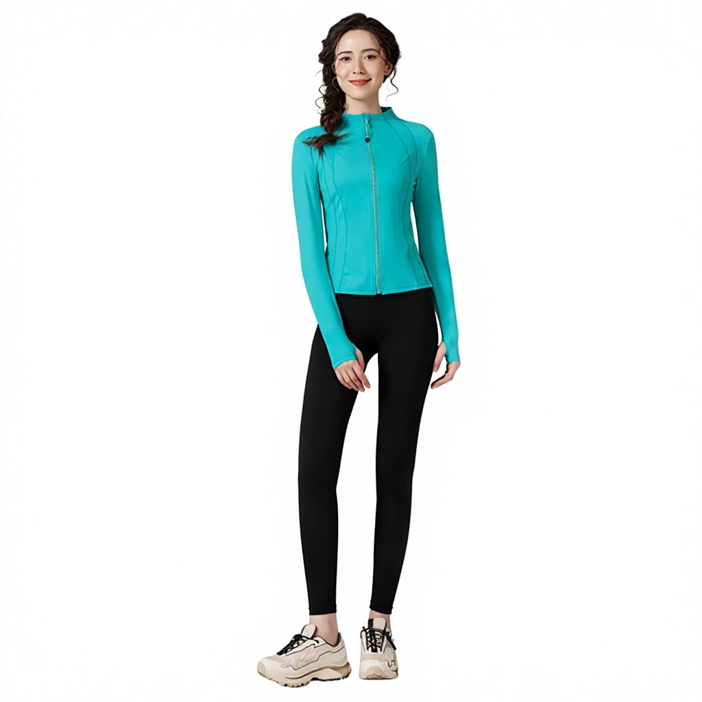 Women's Stand-Collar Zip-Up Sporty Jacket Set; Slim-Fit Breathable Quick-Drying Cycling Yoga Fitness Apparel Spring Autumn China
