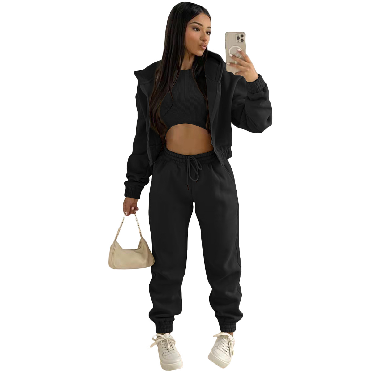 European and American Women's Le Costume Sportif 3-piece Pants Hoodie Sports Fashion Casual Winter Sportswear Set